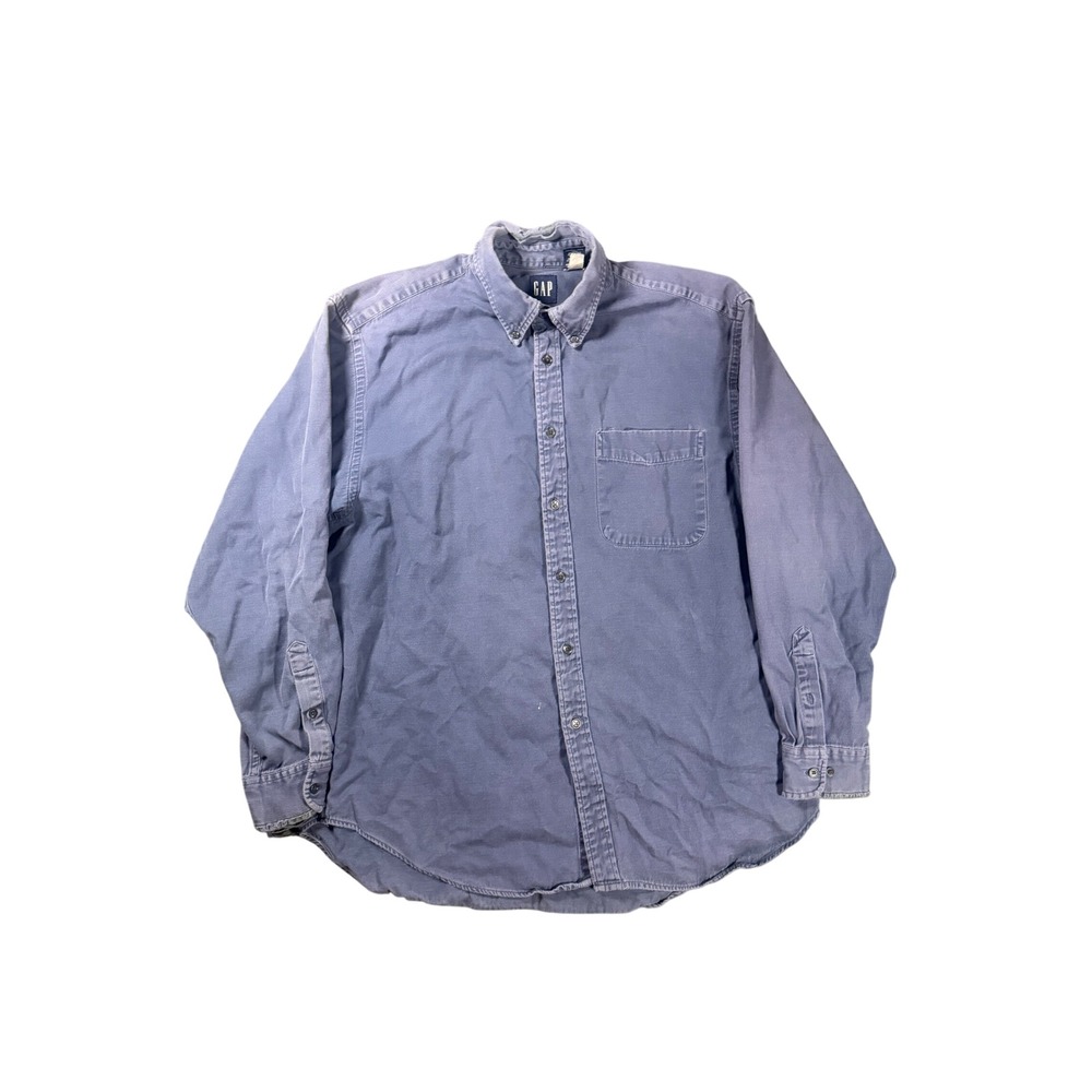 Vintage Gap Mens Blue Cotton Distressed Faded Button Down Shirt Large L